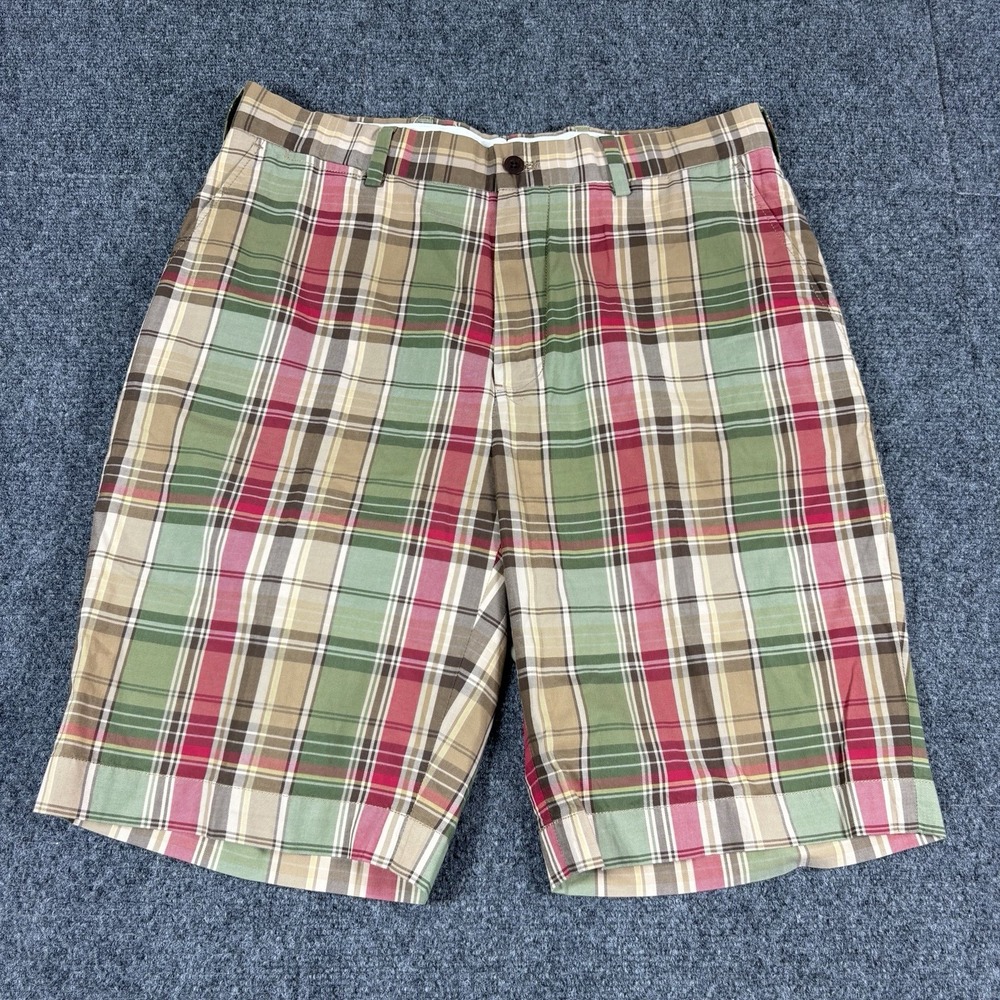 POLO Golf Ralph Lauren Men's 32x10 Shorts Madras Plaid Links Fit Flat Front Prep